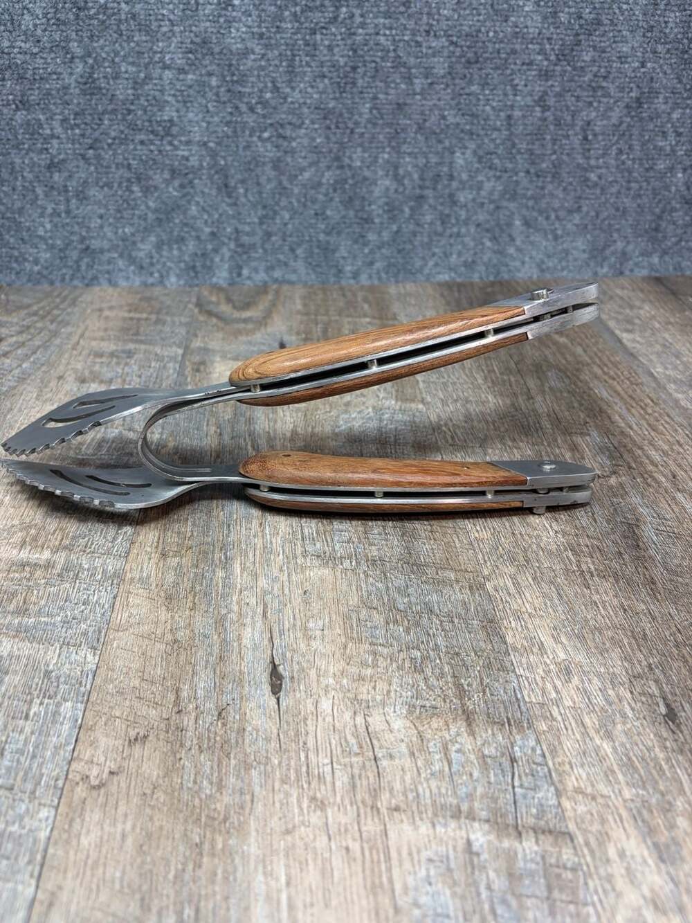 Vintage Laguiole Style Folding BBQ Grill Tongs with Wood Handles